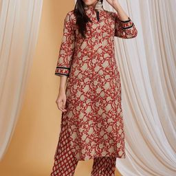 KALINI Floral Printed Regular Straight Kurta With Palazzos-image-94