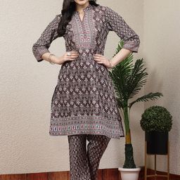 Nayam By Lakshita Ethnic Motifs Printed Mandarin Collar Regular Kurta with Palazzos-picture-1