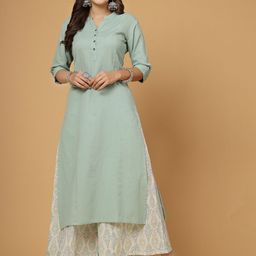 Pistaa Women Green Regular Kurta with Palazzos-23