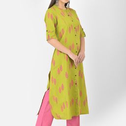 Pistaa Women Green Printed High Slit Kurta with Palazzos-image-92