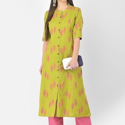 Pistaa Women Green Printed High Slit Kurta with Palazzos-image-97