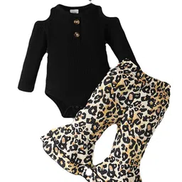 StyleCast Girls Black & Cream-Coloured Printed Top & Palazzos With Hairband-1