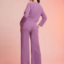 Selvia Textured Self Design Round Neck Top With Palazzos image 2