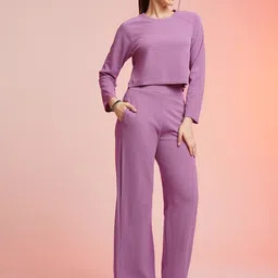 Selvia Textured Self Design Round Neck Top With Palazzos image 3