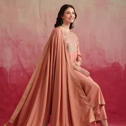 Khushal K Yoke Design Regular Sequinned Kurta with Palazzos & Dupatta-12