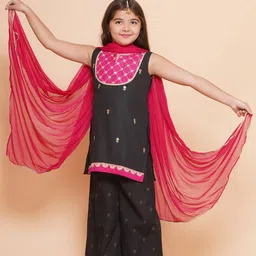 Bitiya by Bhama Girls Ethnic Motifs Embroidered Mirror Work Kurta With Palazzos & Dupatta-picture-20