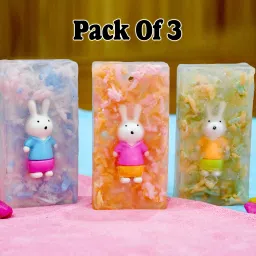 the little lookers Soap with Rabbit Eraser| Handmade / Handcrafted & Hand cut| Kids/ Baby friendly Organic Soap for All skin with colorful shreds (120 gms approx.)(Rabbit, Pack Of 3) image 2