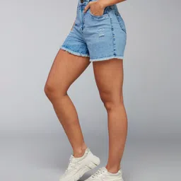 dolce crudo Solid Women Denim Blue Casual Shorts-picture-36