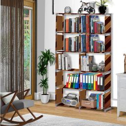 Wall Panel Print 12 Shelf Book Organizer Metal Open Book Shelf-image-36
