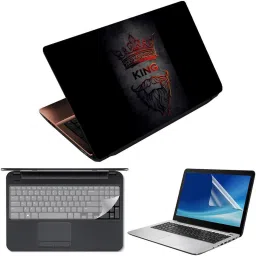 Anweshas 3 in 1 Pack of 15.6 inch Laptop Skin Decal Vinyl, Screen Guard and Silicone Keyboard Protector - Printed King Crown Combo Set-5