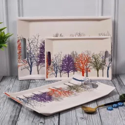 Melamine Multicolor Tree Print Serving Tray, Set of 3 (Small, Medium and Large Size) Ocean Series Tray-15