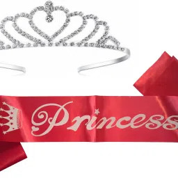 Princess Birthday Girl Sash and crown Tiara I Dark Red Sash I Diamond Ring Crown-image-33