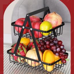 2-Tier Countertop Fruit Basket,Portable Fruit Basket for Kitchen Storage Iron Fruit & Vegetable Basket-8