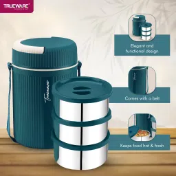 trueware GRUB 3 Insulated Hot and Cold Lunch Box With 3 SS Container 300 ML Each 3 Containers Lunch Box image 4