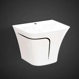 HB :01 Premium Quality Designer Ceramic Shining White Semi Pedistal Wash Basin With Black Finishing Line Wall Hung Basin-image-70