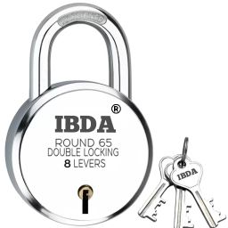 Round 65mm Lock | Double Locking | 8 Levers' Technology | Rivetless Steel Body Padlock-3