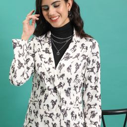 Women Printed Double Breasted Casual Blazer-image-16