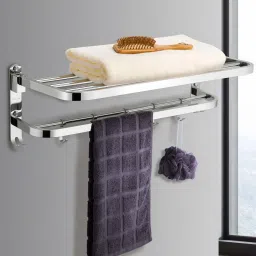 Folding Chrome Towel Rack for Bathroom/Hanger/Bathroom Accessories (24 Inch) Silver Towel Holder-image-73