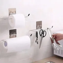 Stainless Steel Multipurpose Wall Mount Adhesive Toilet Paper Towel Hanger Stainless Steel Toilet Paper Holder-image-57
