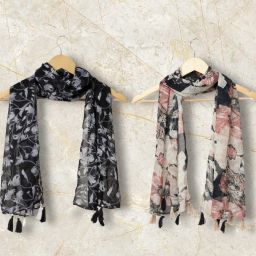 Printed Chiffon Women Multicolor Scarf, Stole, Fancy Scarf-image-33