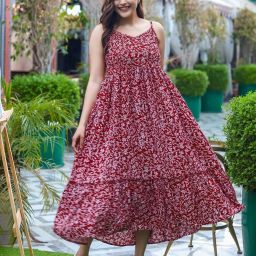Women Fit and Flare Maroon Midi/Calf Length Dress-image-16