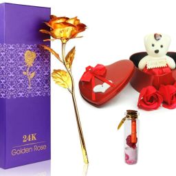 Artificial Flower Box, Soft Toy & Message Bottle Gift Box Greeting Card-0