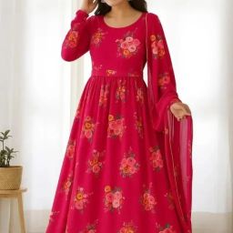 Floral Print Georgette, Crepe Stitched Anarkali Gown-image-34