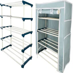 4Tiers Book Shelf Plastic Rack With Cover Wardrobe Portable Multipurpose Folding Plastic Open Book Shelf-18