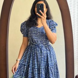 Women Fit and Flare Dark Blue Midi/Calf Length Dress-image-92