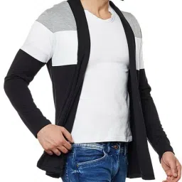 Men Asymmetric Full Sleeve Black Shrug-image-51