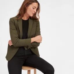 Women Solid Single Breasted Casual Blazer-image-100