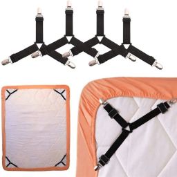 4 PCS Bed Sheet Holder Straps, Adjustable Triangle Elastic Mattress Corner Clips, 3 Way Fitted Bed Sheet Fastener Suspenders Grippers Heavy Duty for Bedding Sheets, Mattress Covers, Sofa Polyester, Steel, Plastic Cloth Clips-image-11