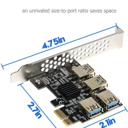 Tobo PCI-E 1x to 16x Riser Card PCI-Express 1 to 4 Slot PCIe USB3.0 Adapter Port DDR2 1 GB NVIDIA Chipset 6 bit 60 MHz Graphics Card image 2